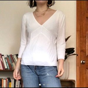 new york & company white ribbed 3/4 sleeve top